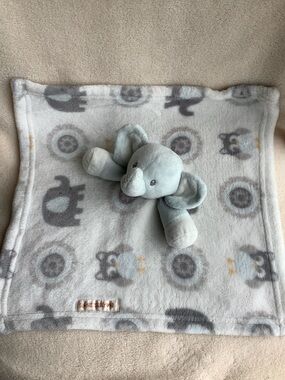 Blankets and Beyond Blue Grey White Elephant Plush Lovey Security Blanket Toy
